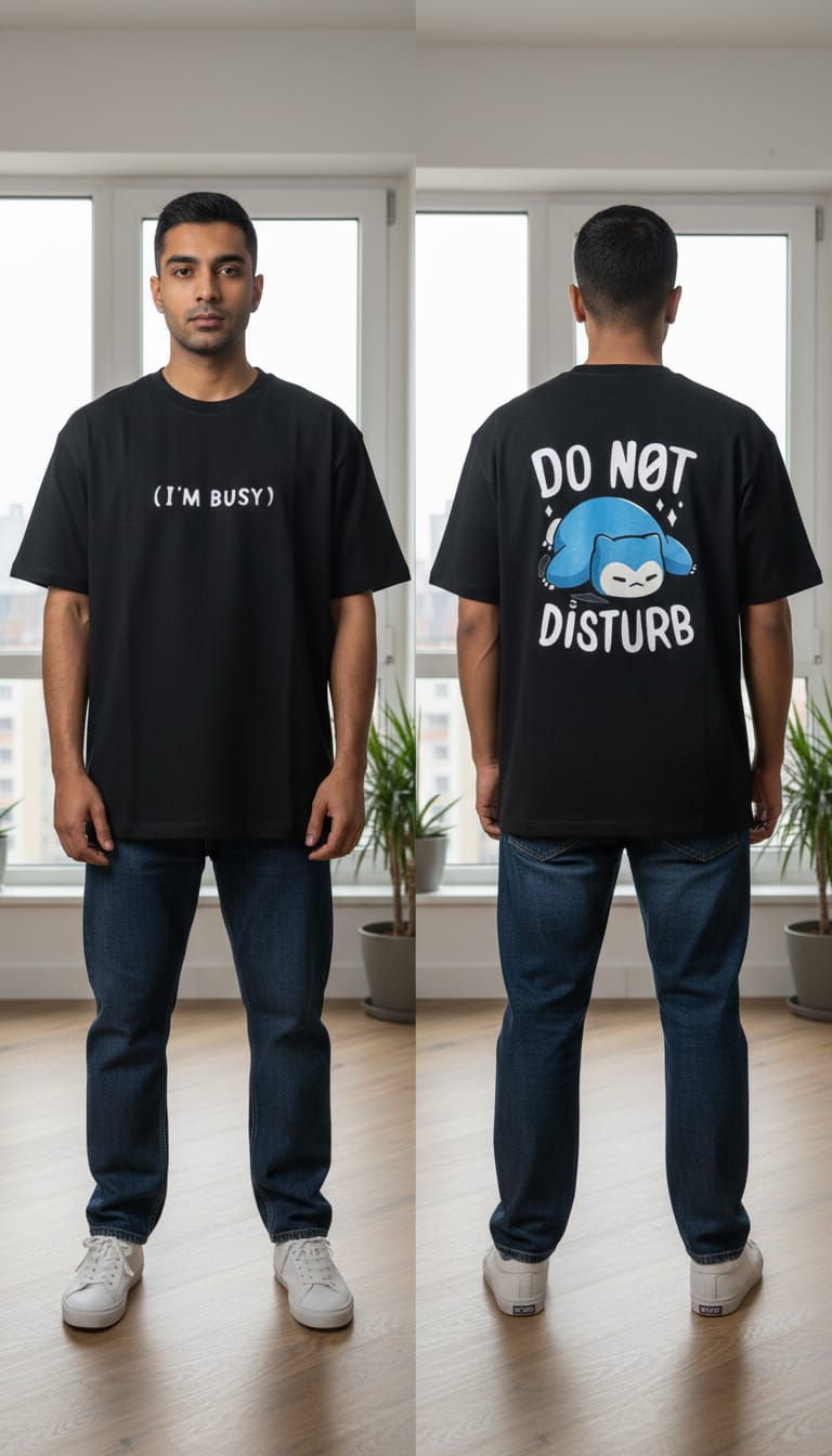 PRINTED BLACK OVERSIZED T SHIRT
