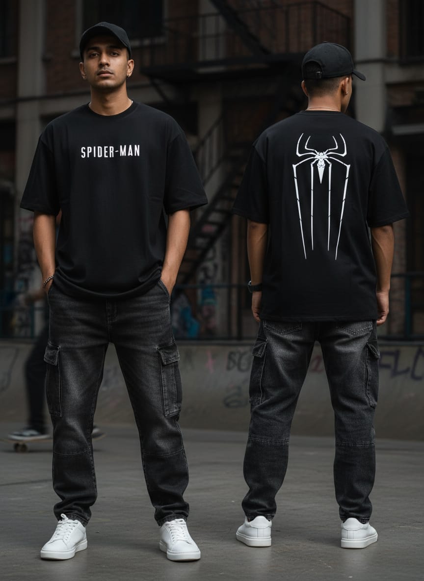 PRINTED FRONT AND BACK BLACK OVERSIZED T SHIRT