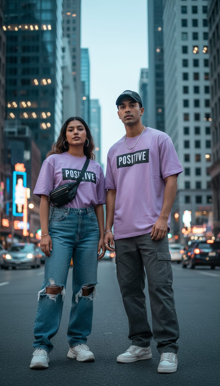 PRINTED LAVENDER OVER SIZED T SHIRT