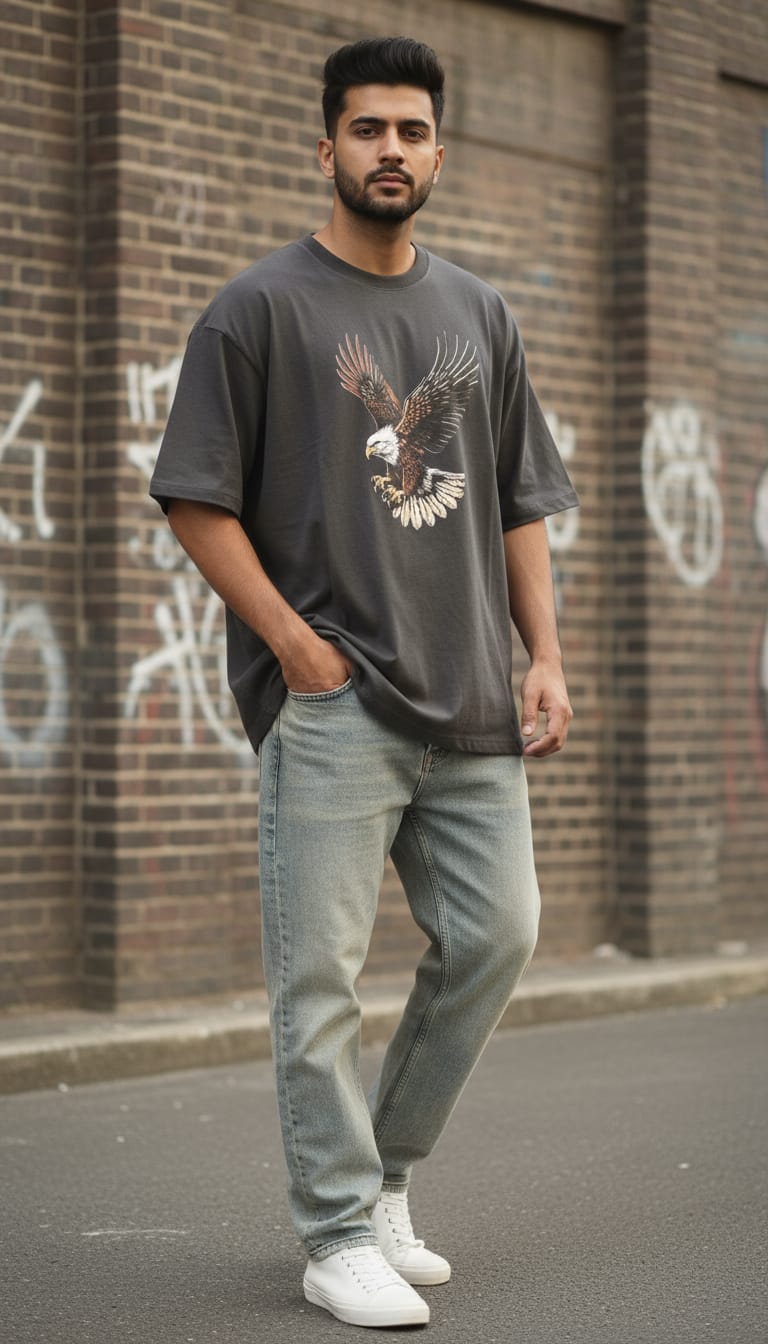 PRINTED EAGLE OVERSIZED T SHIRT