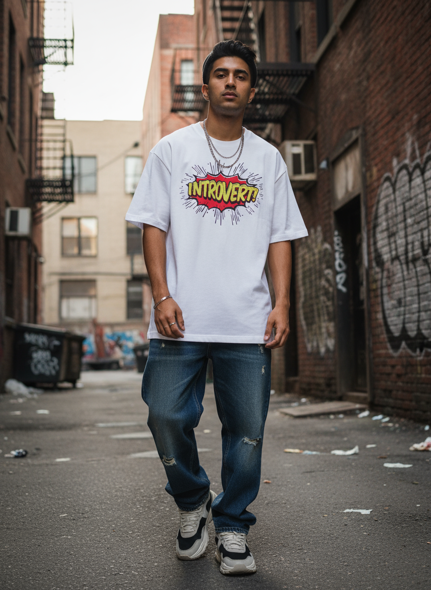 PRINTED WHITE OVERSIZED T SHIRT