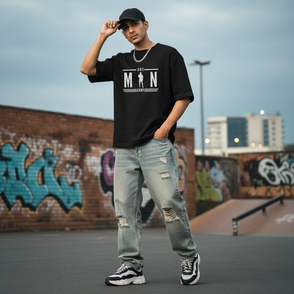 PRINTED BLACK OVERSIZED T SHIRT