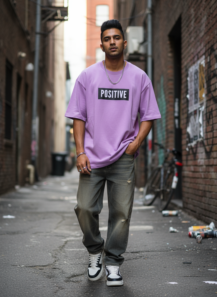 PRINTED LAVENDER OVER SIZED T SHIRT